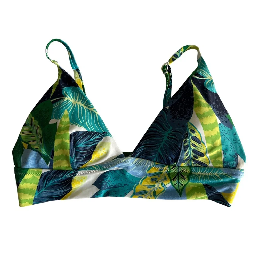 AERIE‎ Longline Blue Yellow Floral Triangle Ladies Bikini Top, M